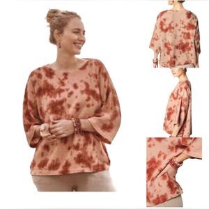 J.Jill Pure Jill Side-Button Kimono-Sleeve Top Tie Dye Paprika Oversized Sz XL